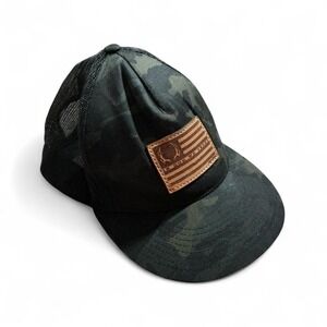Next Ridge Apparel Camo Trucker Hat Leather Patch In God We Trust Flag Mesh Back